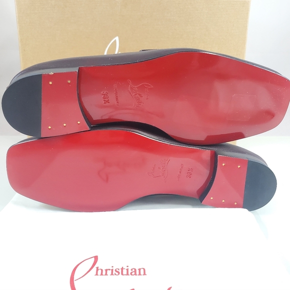 NWT$1095 Louboutin MJ Moc Brown Leather Chain Red Sole Flat Loafers Sz 36.5, 6.5 - Picture 12 of 16